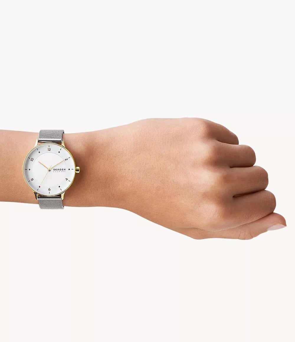 SKW2912 Reloj Skagen Riis Mujer Malla Milanesa Plateada Dorada