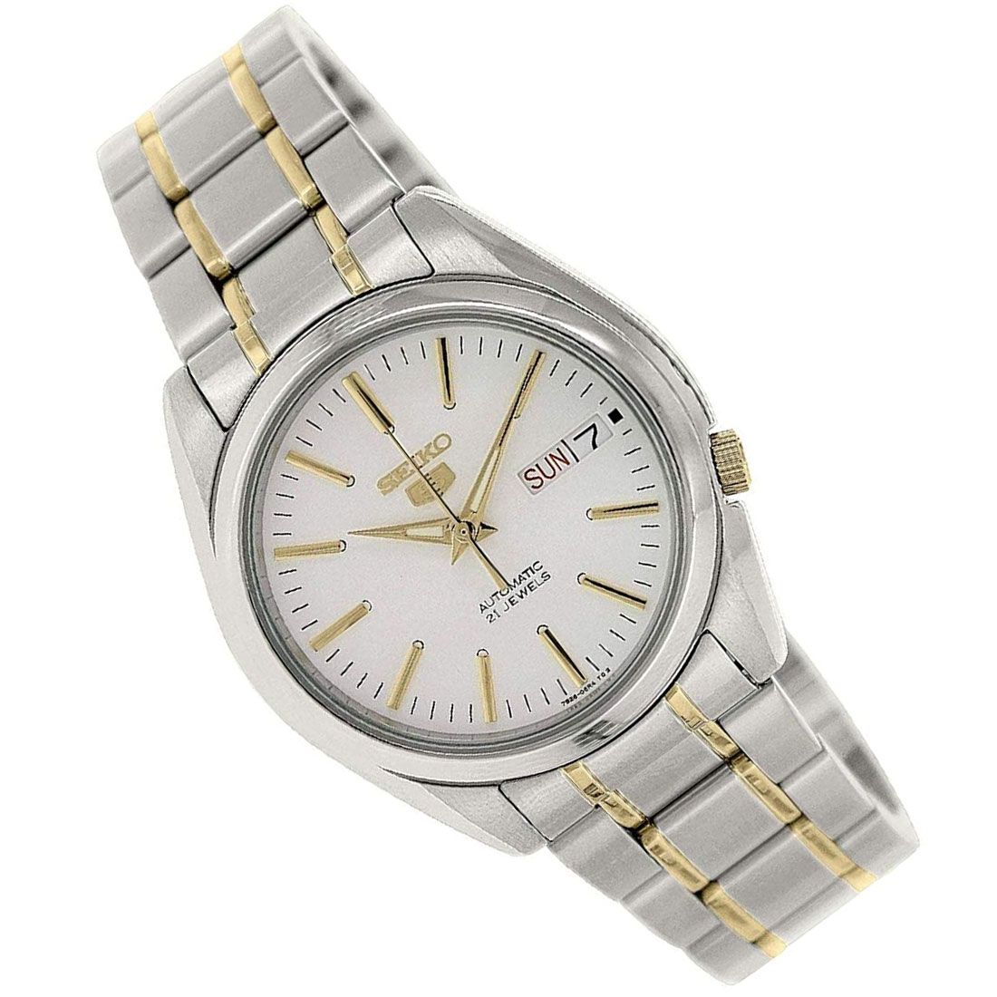 5-SNKL47K1 Reloj Seiko Automatic 5 Hombre Acero Bicolor Esfera Blanca - Detalle de esfera