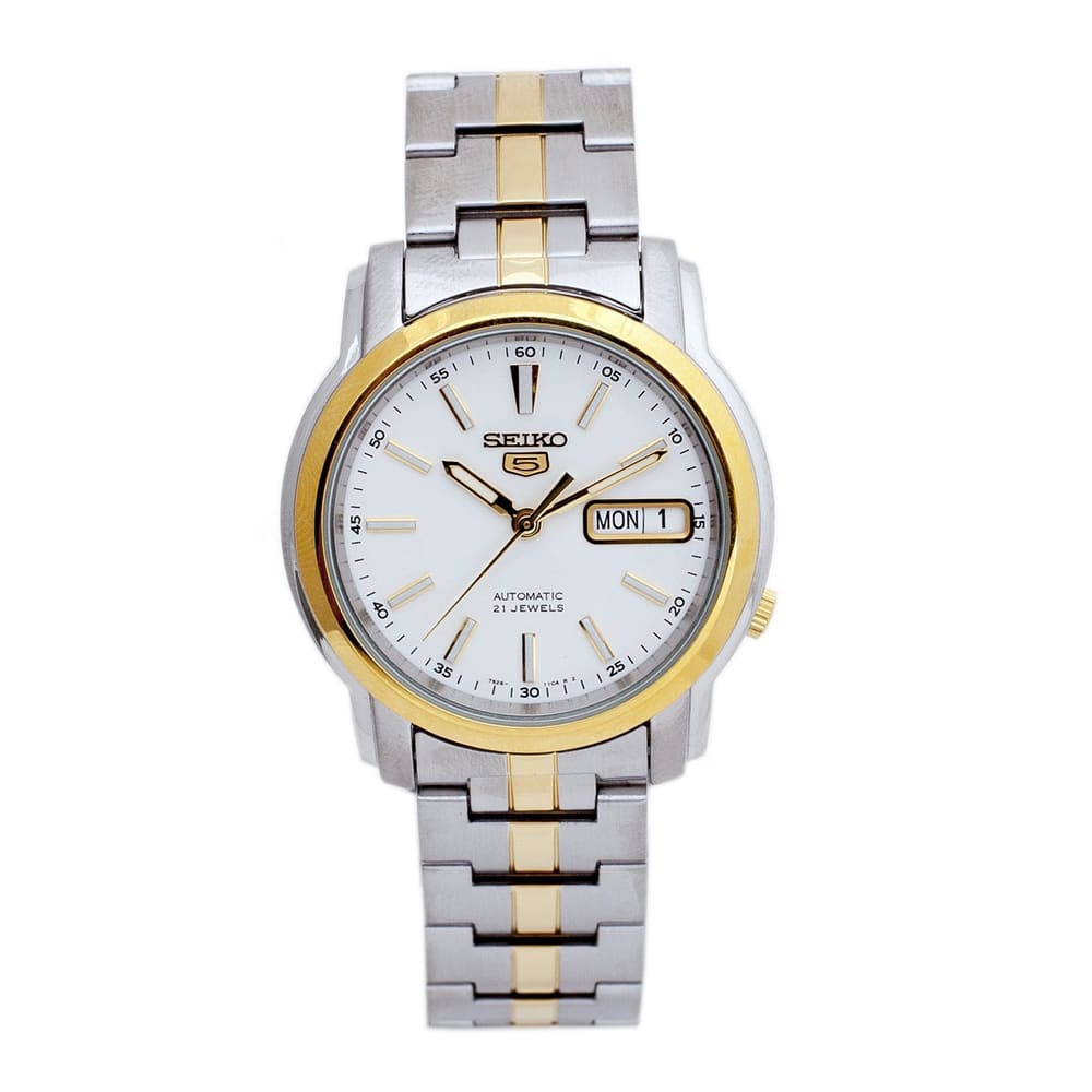 5-SNKL84K1 Reloj Seiko Automatic 5 Hombre Acero Bicolor Blanco Dorado - Reloj original en Guatemala