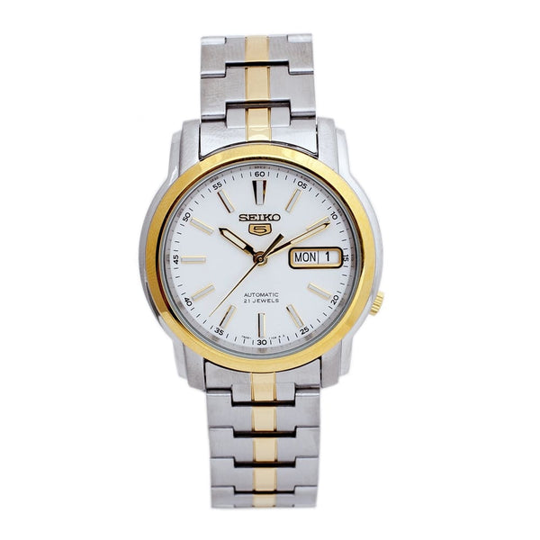 5-SNKL84K1 Reloj Seiko Automatic 5 Hombre Acero Bicolor Blanco Dorado - Reloj original en Guatemala
