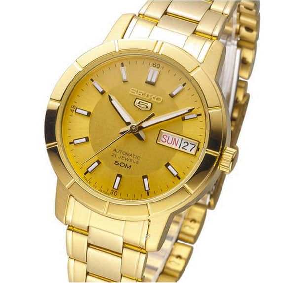 5-SNKN62K1 Reloj Seiko Serie 5 Hombre Acero Dorado - Vista trasera