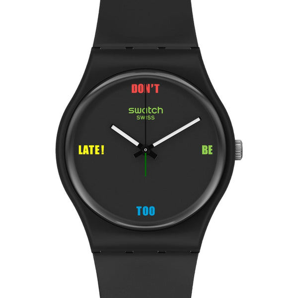 SO28B102 Reloj Swatch Dont Be Too Late unisex banda de resina - Resina Negro