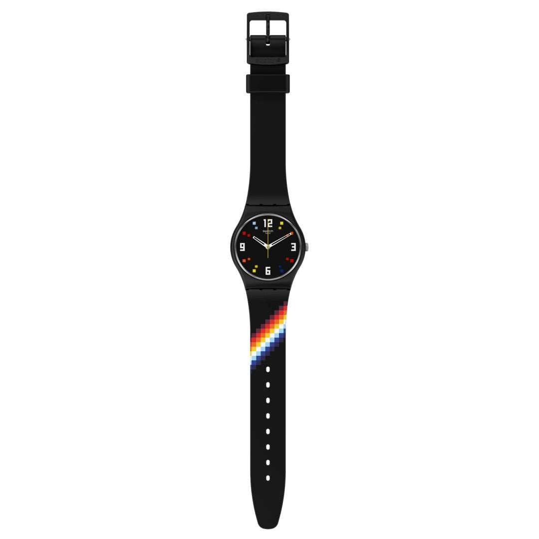 SO28B705 Reloj Swatch Black Carousel Squares de hombre correa de resina - Resina Negro