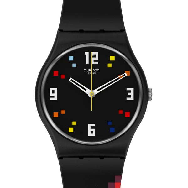 SO28B705 Reloj Swatch Black Carousel Squares de hombre correa de resina - Resina Negro