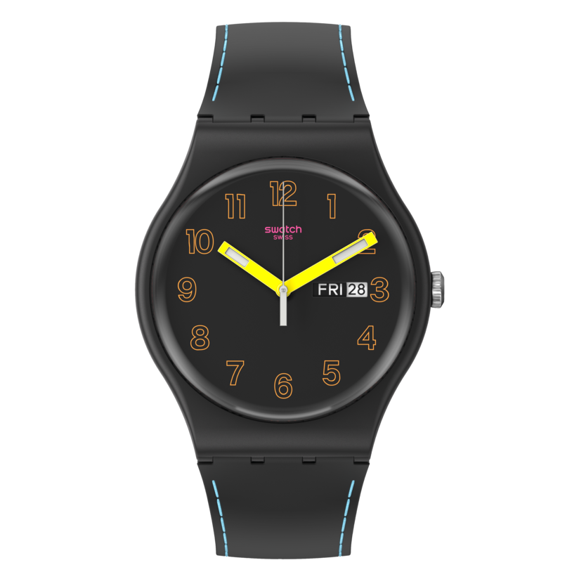 SO29B707 Reloj Swatch Dark Glow de hombre pulsera de silicona - Resina Negro