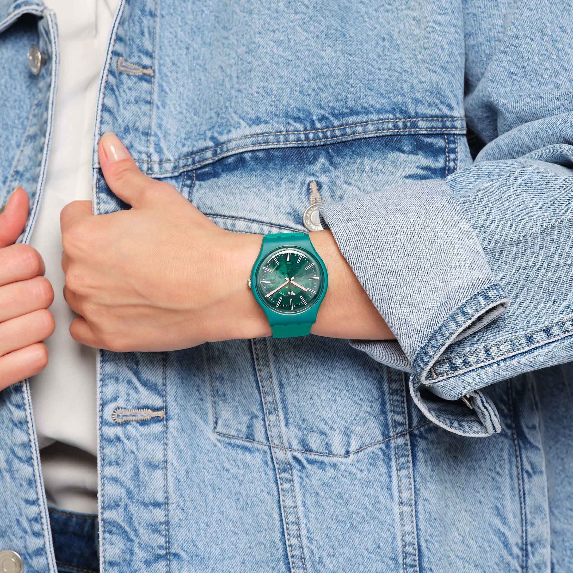 SO29G100 Reloj Swatch Sunbrush Grass de dama pulsera de resina - Resina Verde