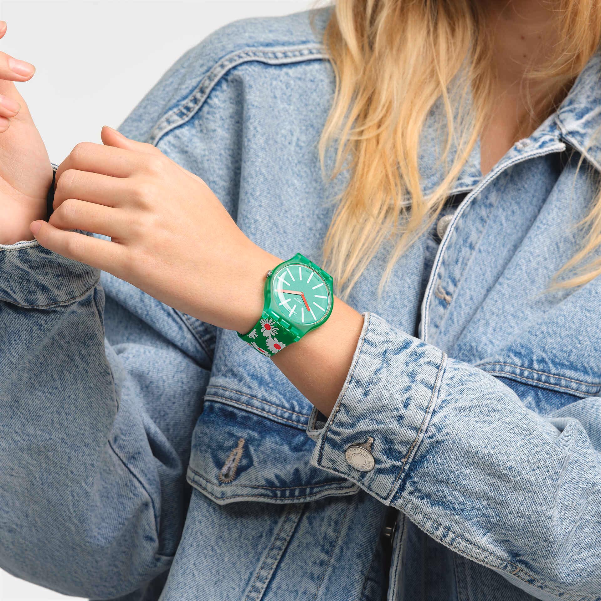SO29G104 Reloj Swatch Meadow Flowers unisex banda de resina 41 mm - Resina Verde