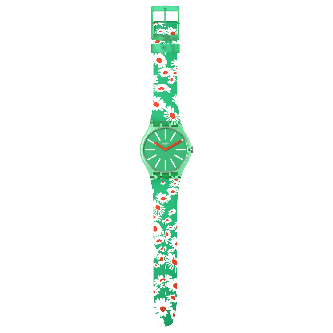 SO29G104 Reloj Swatch Meadow Flowers unisex banda de resina 41 mm - Resina Verde
