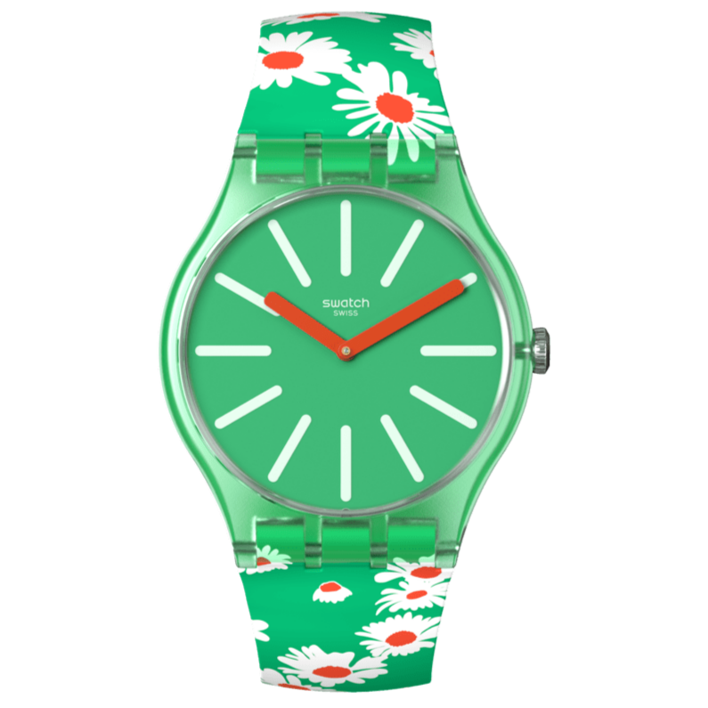 SO29G104 Reloj Swatch Meadow Flowers unisex banda de resina 41 mm - Resina Verde