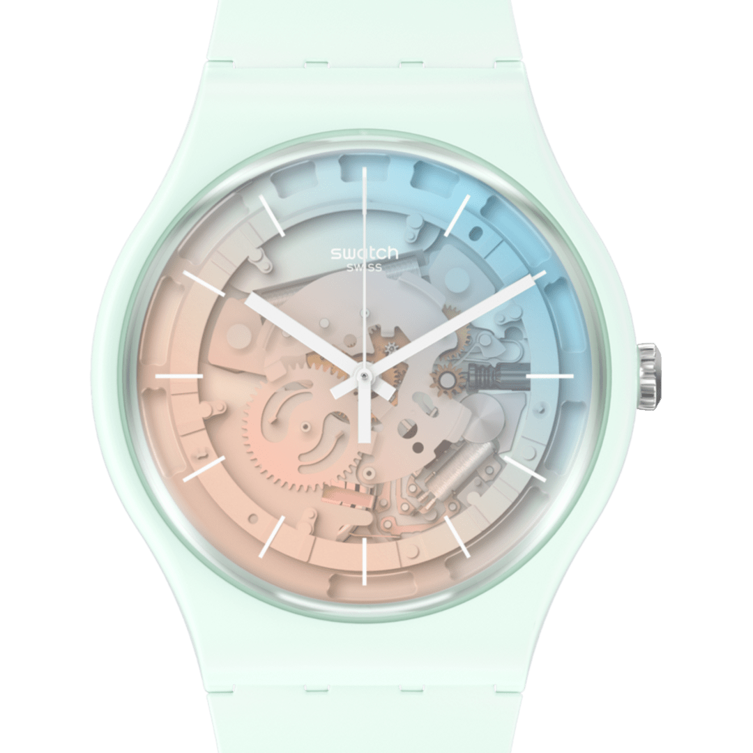 SO32S101 Reloj Swatch Fleetingly Iceblue Unisex de correa de caucho - Resina Verde