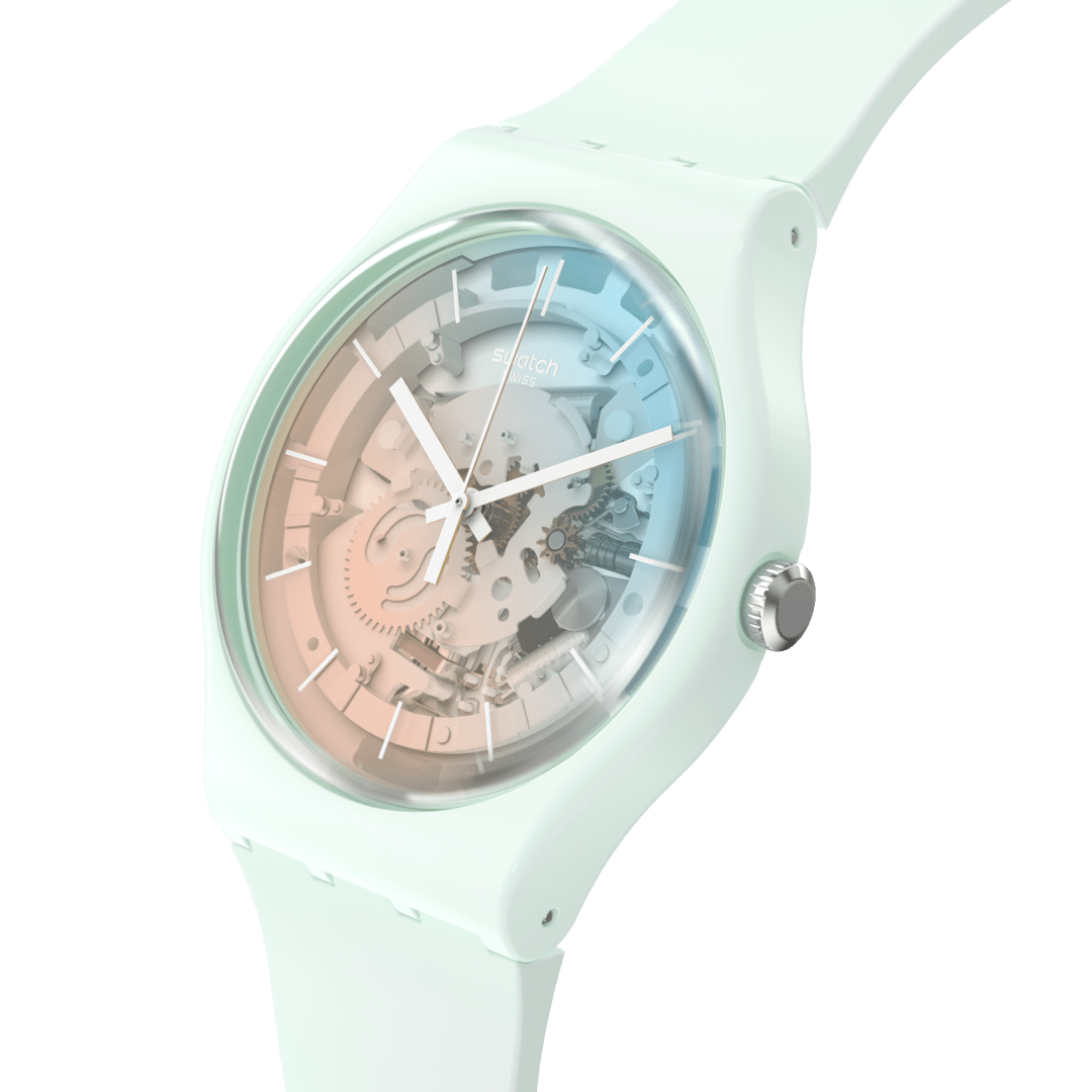 SO32S101 Reloj Swatch Fleetingly Iceblue Unisex de correa de caucho - Resina Verde