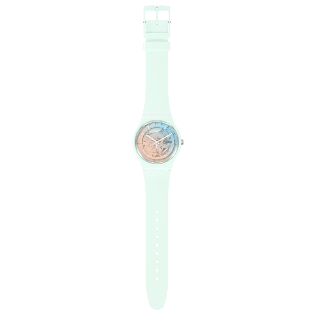 SO32S101 Reloj Swatch Fleetingly Iceblue Unisex de correa de caucho - Resina Verde