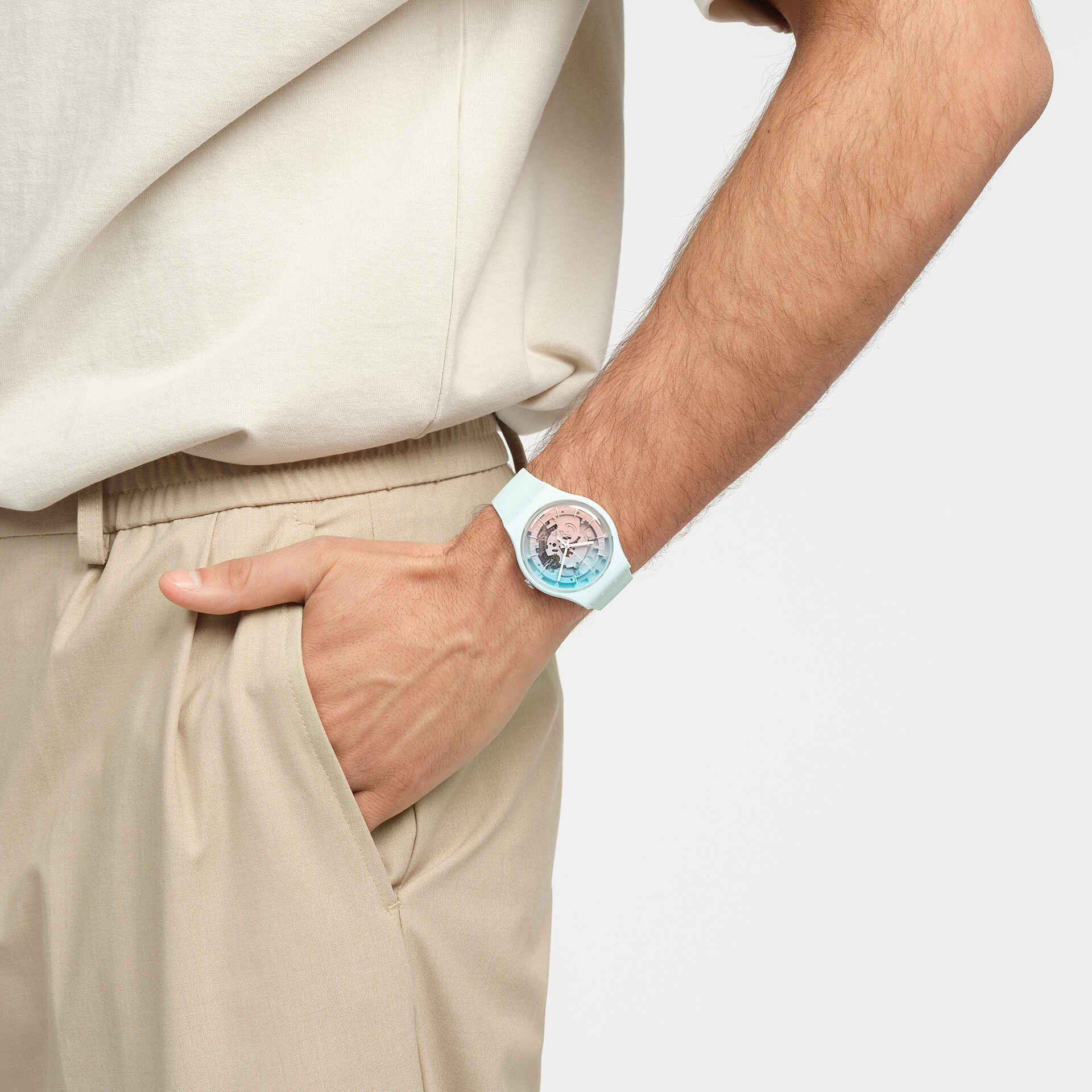 SO32S101 Reloj Swatch Fleetingly Iceblue Unisex de correa de caucho - Resina Verde