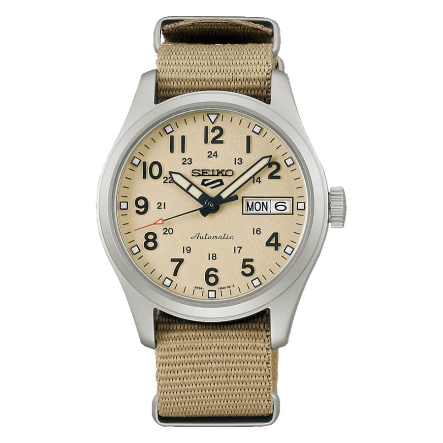 SRPJ83K1 Reloj Seiko 5 Sports 5 Hombre Correa Tela Caqui