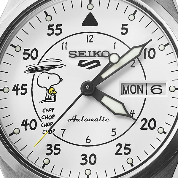SRPK27K1 Reloj Seiko 5 Snoopy Parachute de hombre correa de cuero - Cuero Negro