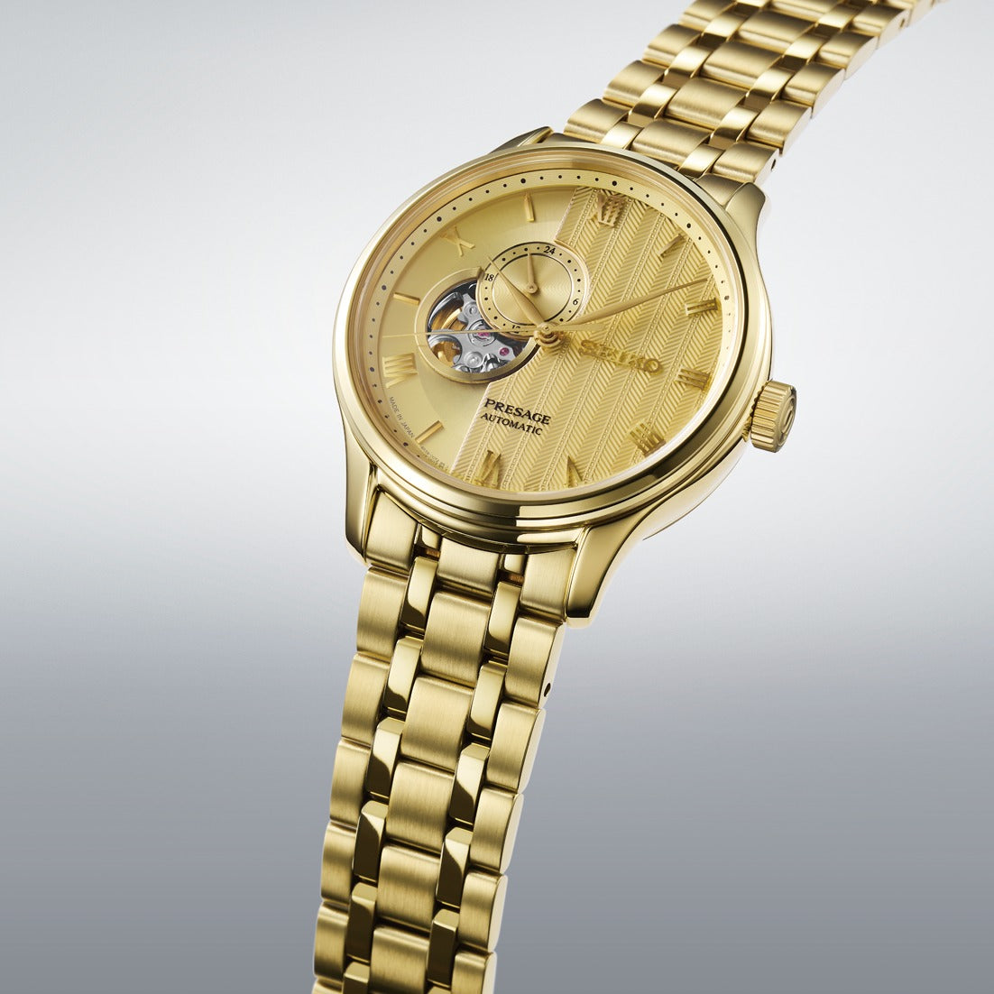 Seiko Presage Japanese reloj de hombre SSA468J1 banda de metal dorado