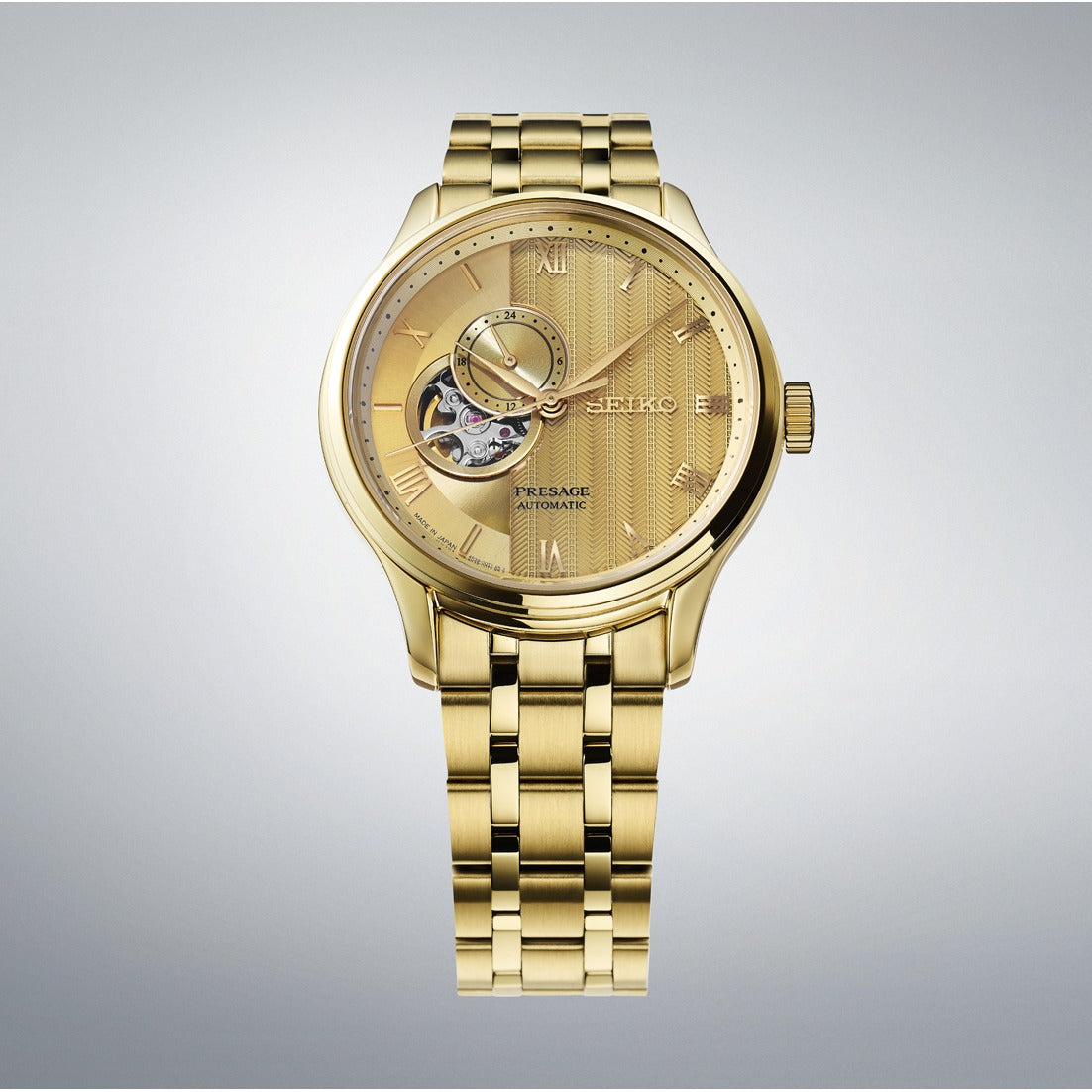 Seiko Presage Japanese reloj de hombre SSA468J1 banda de metal dorado
