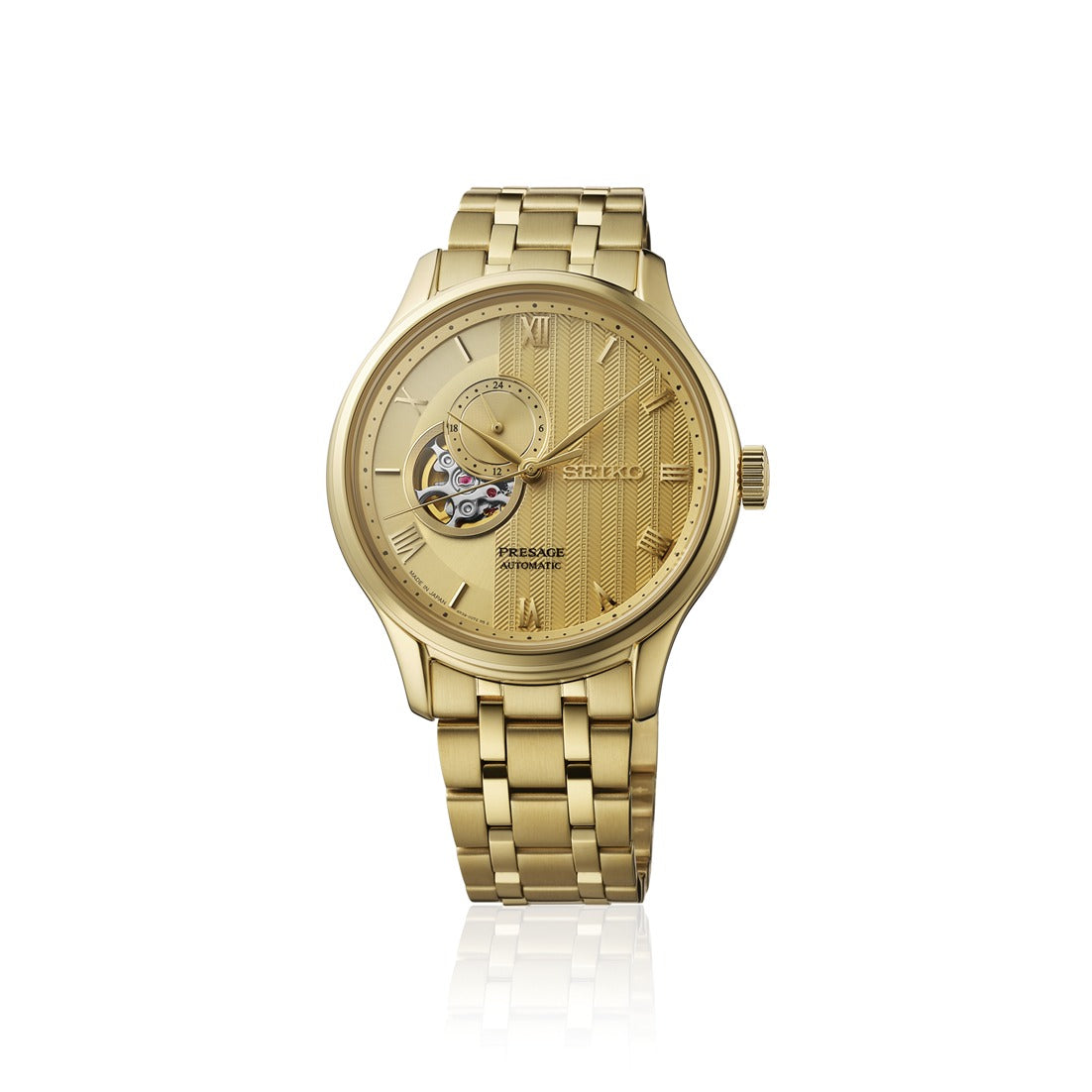 Seiko Presage Japanese reloj de hombre SSA468J1 banda de metal dorado