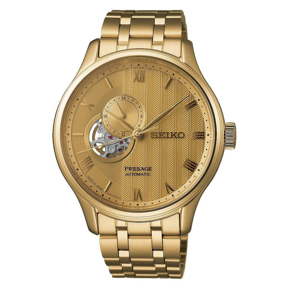 Seiko Presage Japanese reloj de hombre SSA468J1 banda de metal dorado