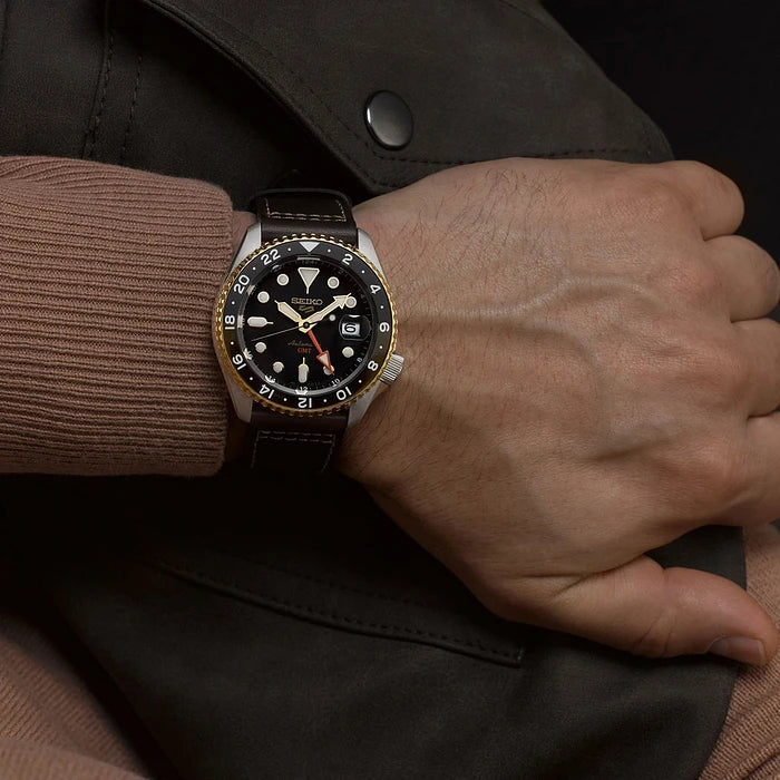 SSK036K1-5 Reloj Seiko 5 Sports 5 Hombre Piel Marrón Esfera Negra