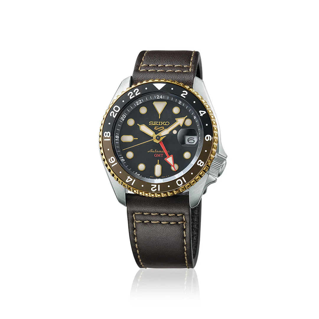 SSK036K1-5 Reloj Seiko 5 Sports 5 Hombre Piel Marrón Esfera Negra