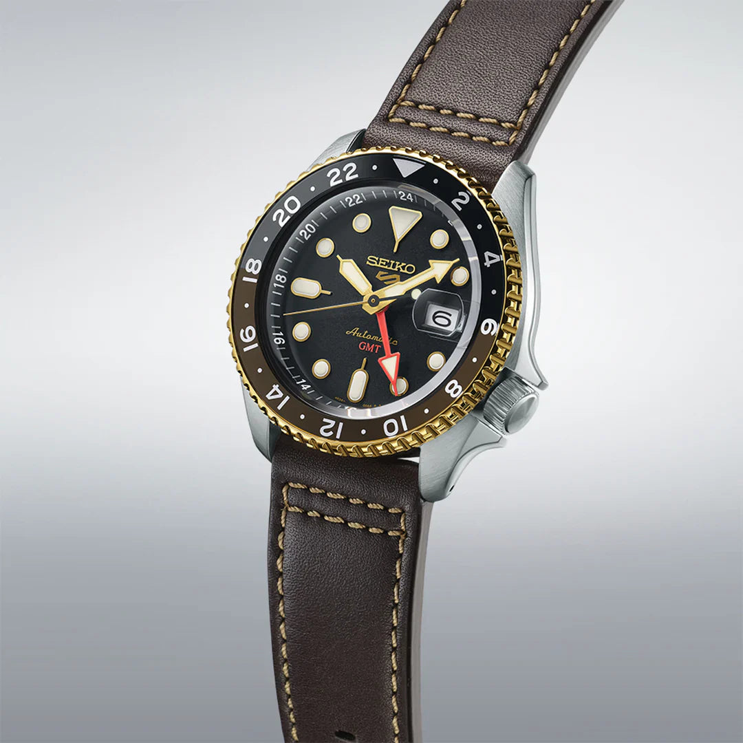 SSK036K1-5 Reloj Seiko 5 Sports 5 Hombre Piel Marrón Esfera Negra