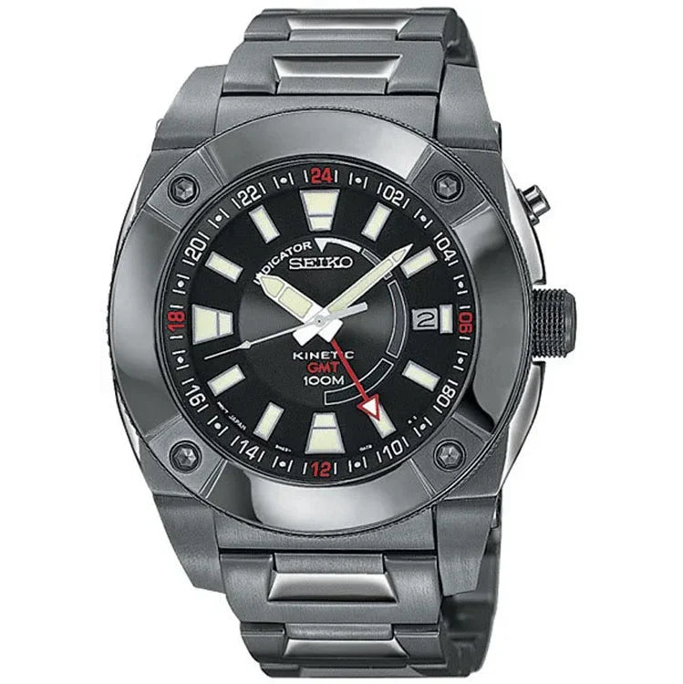 SUN007 Reloj Seiko Kinetic GMT Hombre Titanio Oscuro