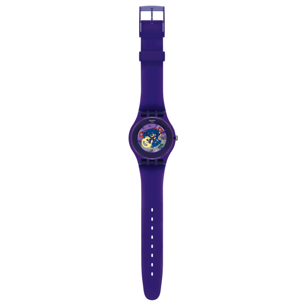 SUOV100 Reloj Swatch Esqueleto Unisex Silicona Púrpura