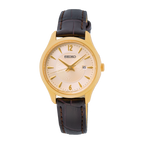 SUR478P1 Reloj Seiko Essentials Mujer Caja Dorada Correa Cuero Marrón