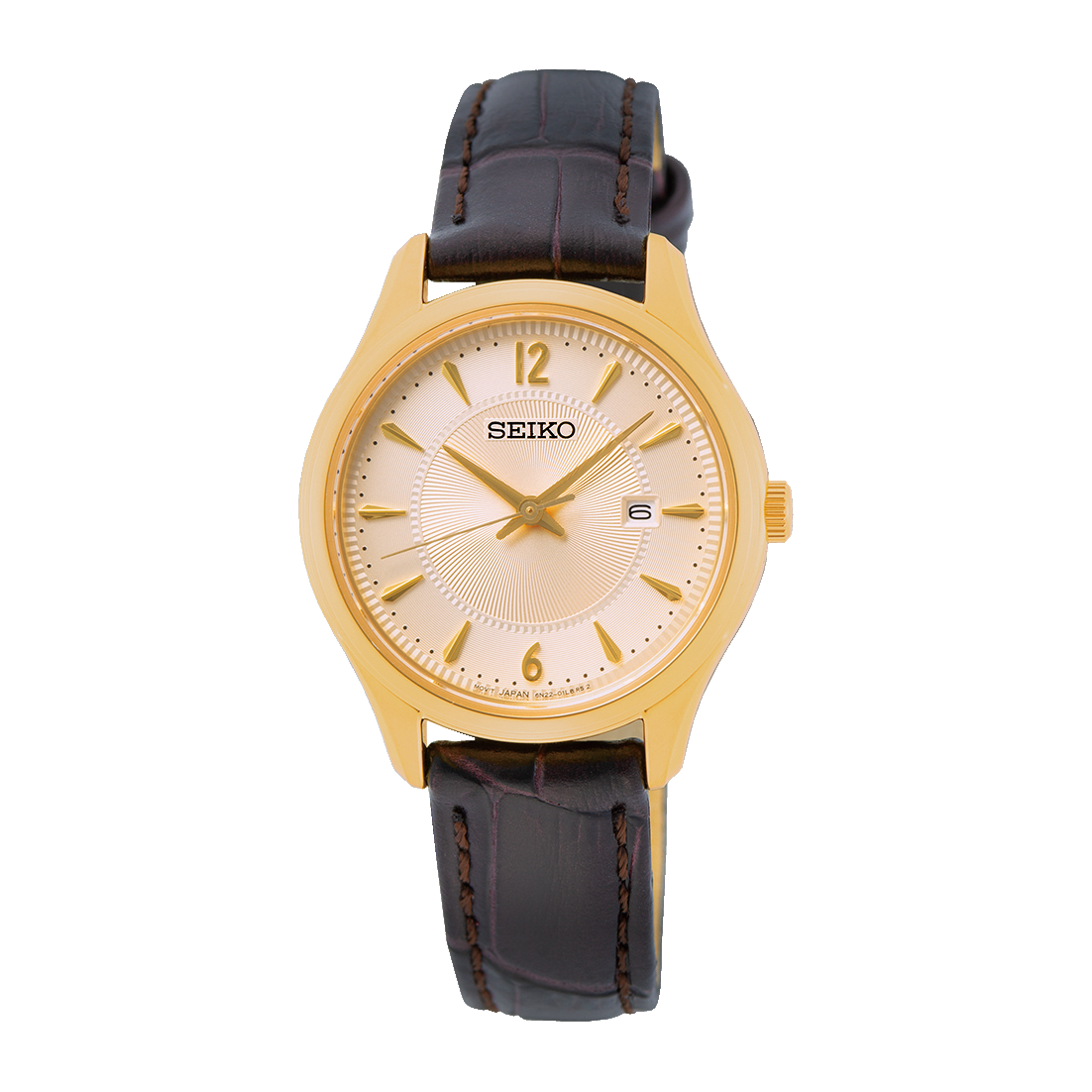 SUR478P1 Reloj Seiko Essentials Mujer Caja Dorada Correa Cuero Marrón