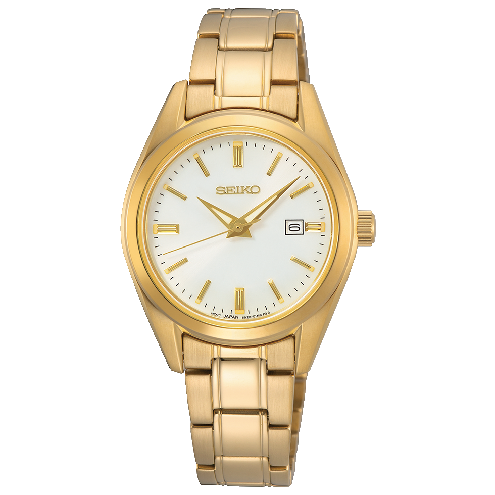 SUR632P1 Reloj Seiko Essentials Mujer Metal Dorado Esfera Blanca