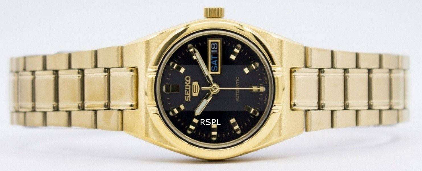 SYM602K1 Reloj Seiko Automatic 5 Mujer Acero Dorado Esfera Negra