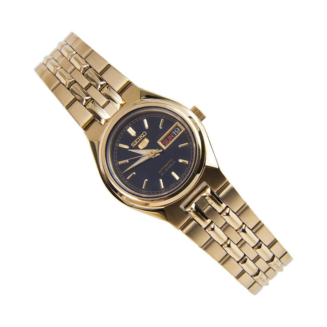 SYMA06K1 Reloj Seiko Automatic 5 Mujer Acero Dorado Esfera Negra