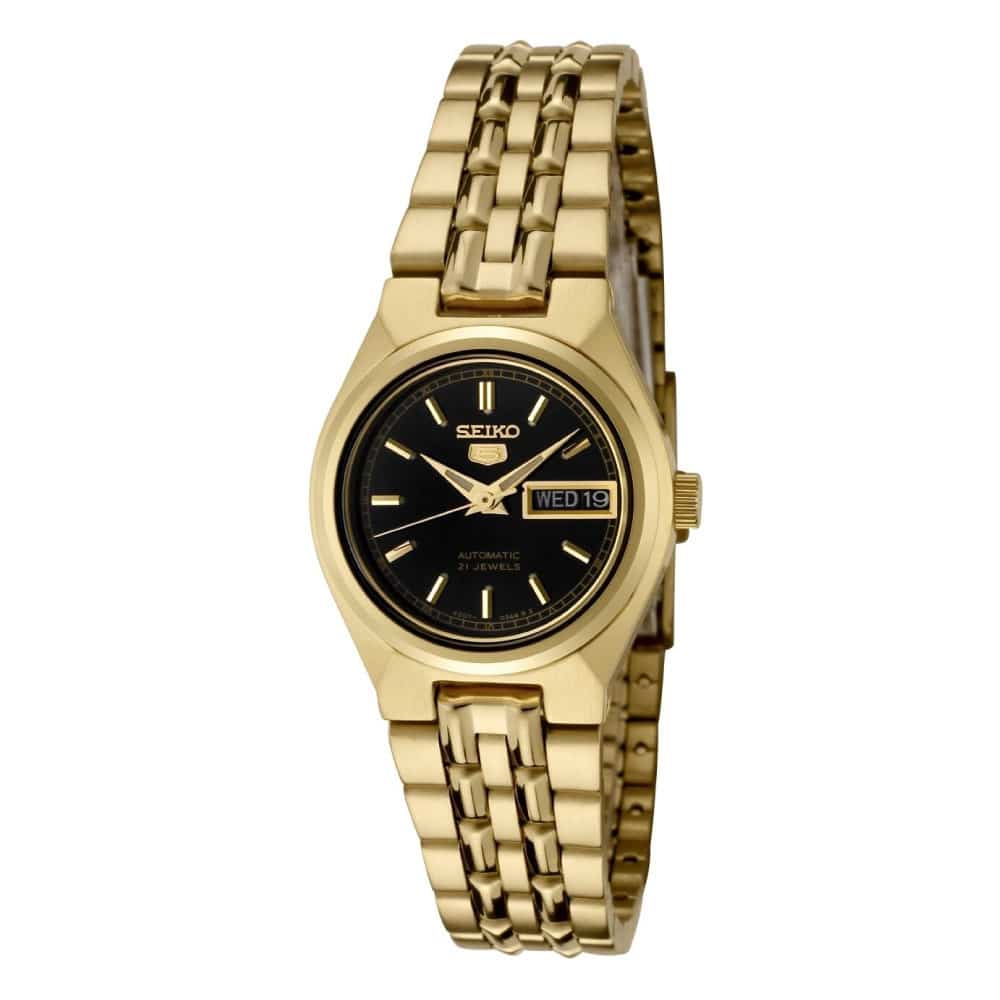 SYMA06K1 Reloj Seiko Automatic 5 Mujer Acero Dorado Esfera Negra