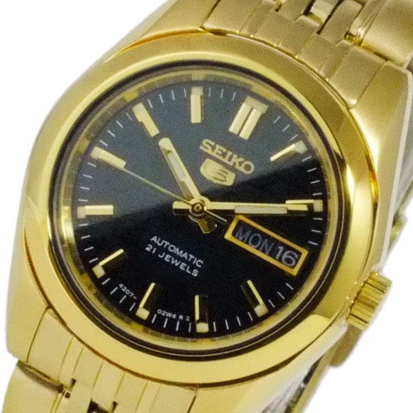 SYMA40 Reloj Seiko 5 Mujer Acero Dorado Esfera Negra