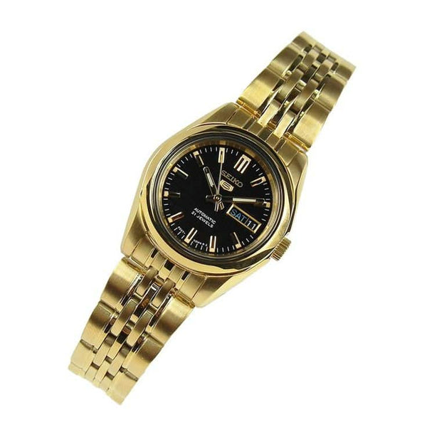 SYMA40 Reloj Seiko Automatic 5 Mujer Acero Dorado Esfera Negra