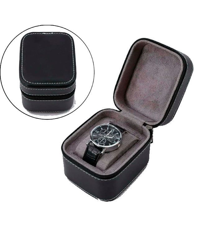 TC-011 Caja para reloj Tancy un espacio de cuero acolchado - Negro - Cuero Negro