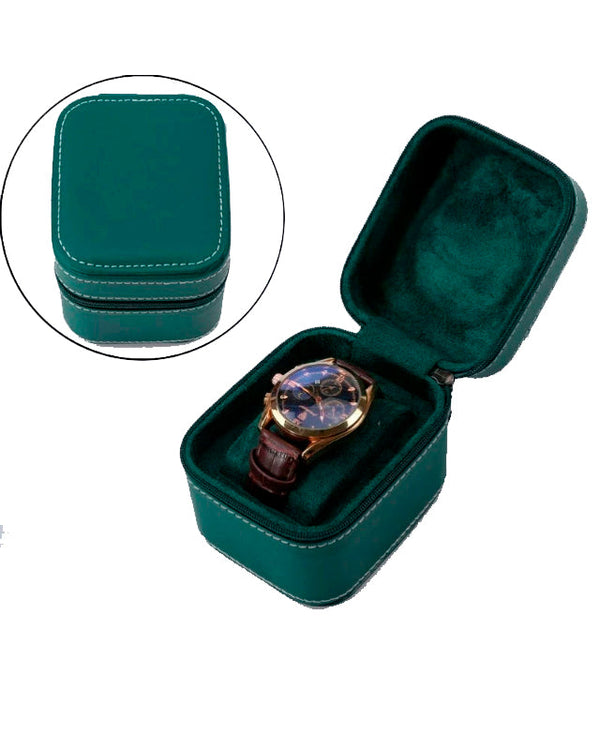 TC-011 Caja para reloj Tancy un espacio de cuero acolchado - Verde - Cuero Marrón