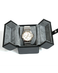 TC-012 Caja de reloj Tancy para viaje de cuero - Negro - Acero Inoxidable Plateado