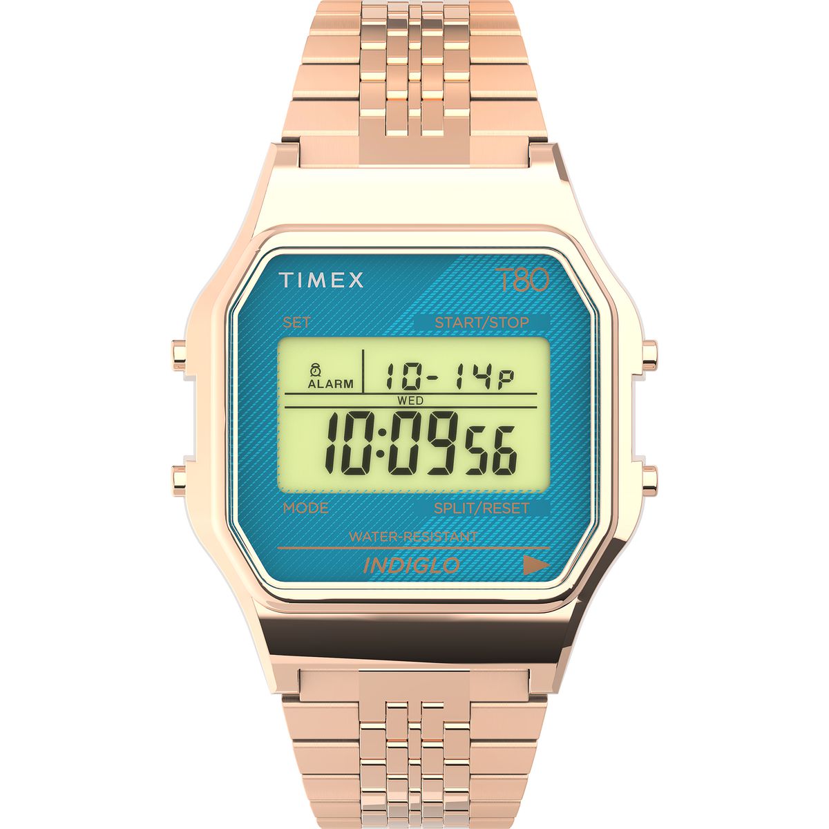 TW2U93600 Reloj Timex T80 Unisex Acero Oro Rosa Azul Verdoso
