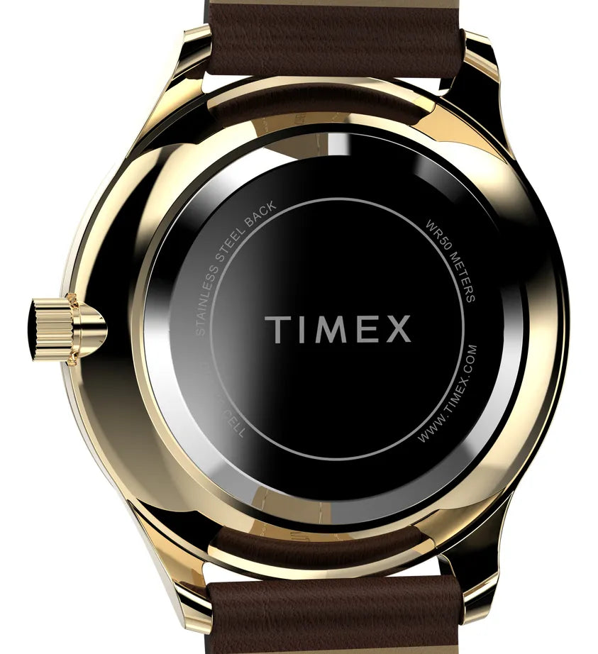 TW2W15700 Reloj Timex Standard Mujer Correa Cuero Marrón Caja Dorada