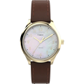 TW2W15700 Reloj Timex Standard Mujer Correa Cuero Marrón Caja Dorada