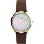 TW2W15700 Reloj Timex Standard Mujer Correa Cuero Marrón Caja Dorada