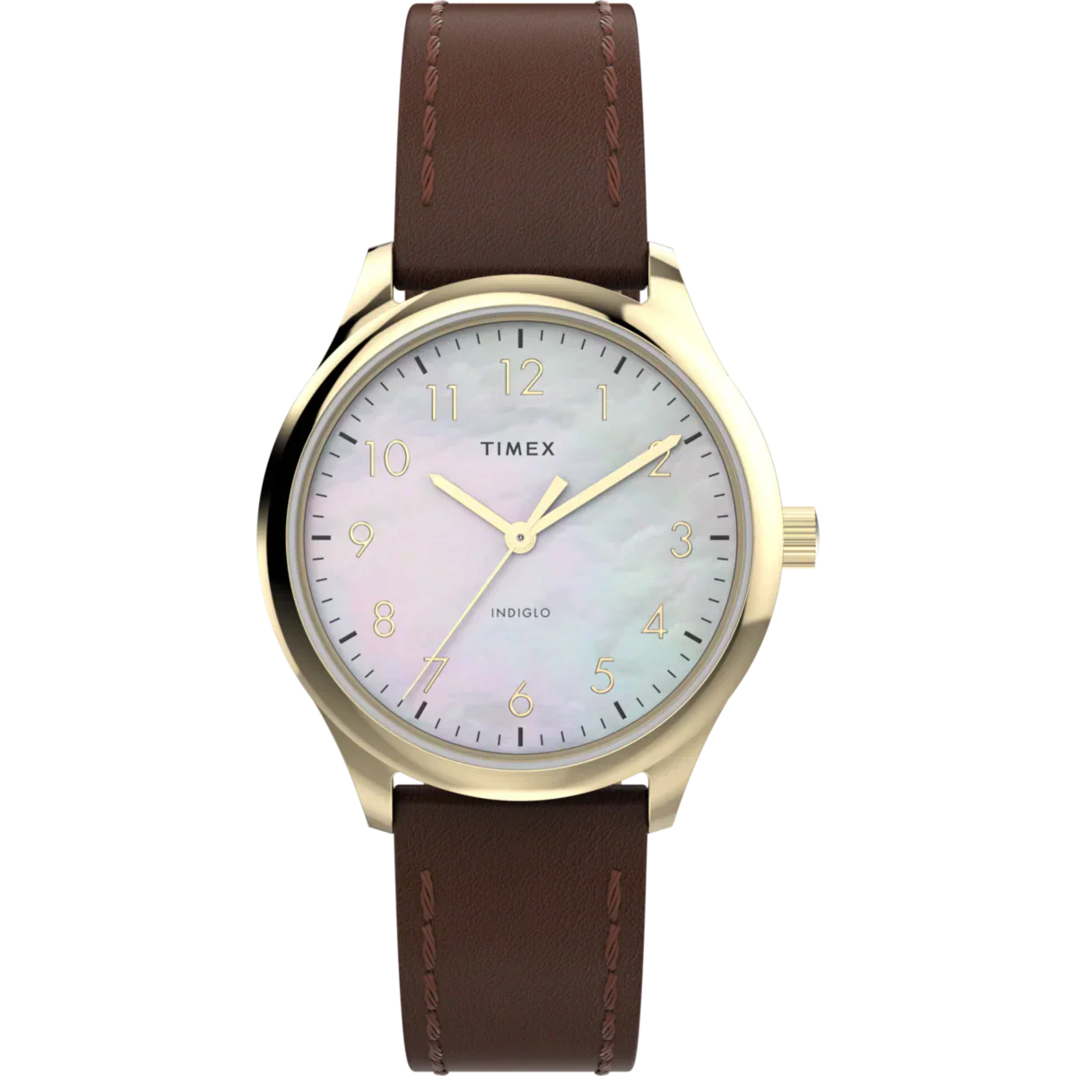 TW2W15700 Reloj Timex Standard Mujer Correa Cuero Marrón Caja Dorada