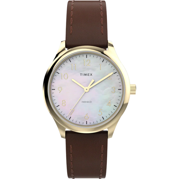 TW2W15700 Reloj Timex Standard Mujer Correa Cuero Marrón Caja Dorada