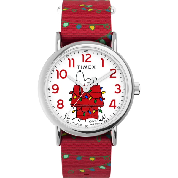 TW2W80800 Reloj Timex x Peanuts Snoopy Holiday Unisex pulsera de tela 38 mm