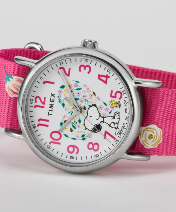 TW2W83100 Reloj Timex x Peaunuts Snoopy de dama pulsera de tela 38 mm - Tela Rosa