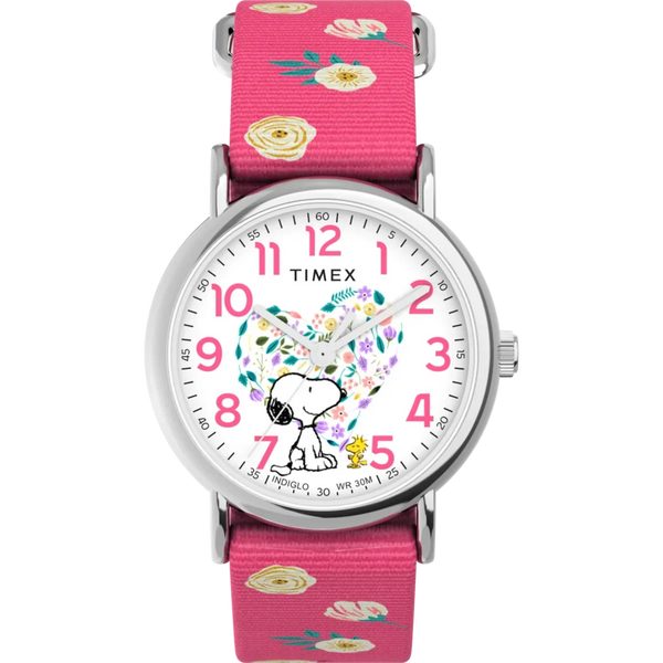 TW2W83100 Reloj Timex x Peaunuts Snoopy de dama pulsera de tela 38 mm - Tela Rosa