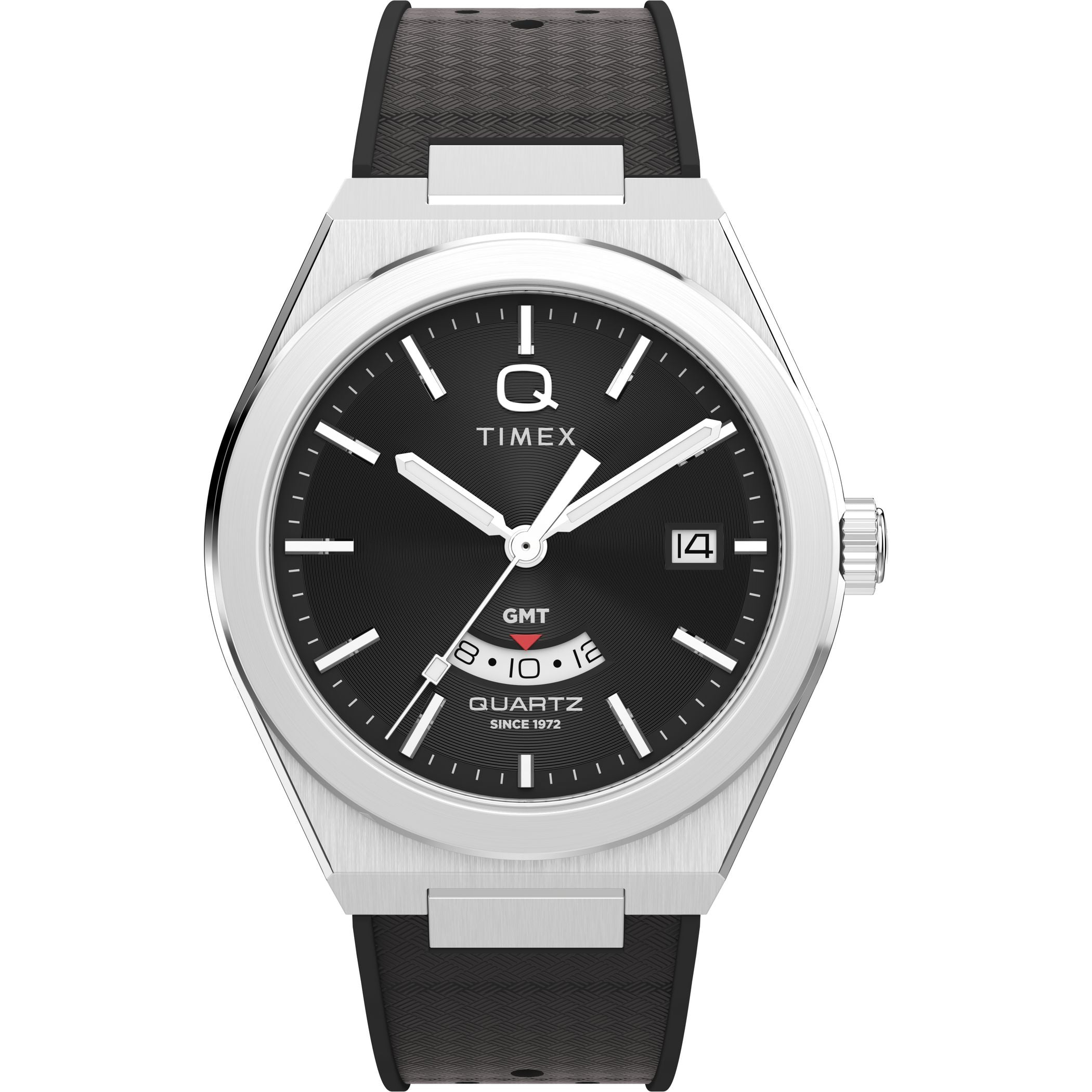 TW2Y24900 Reloj Timex Q GMT Hombre Acero Caucho Negro