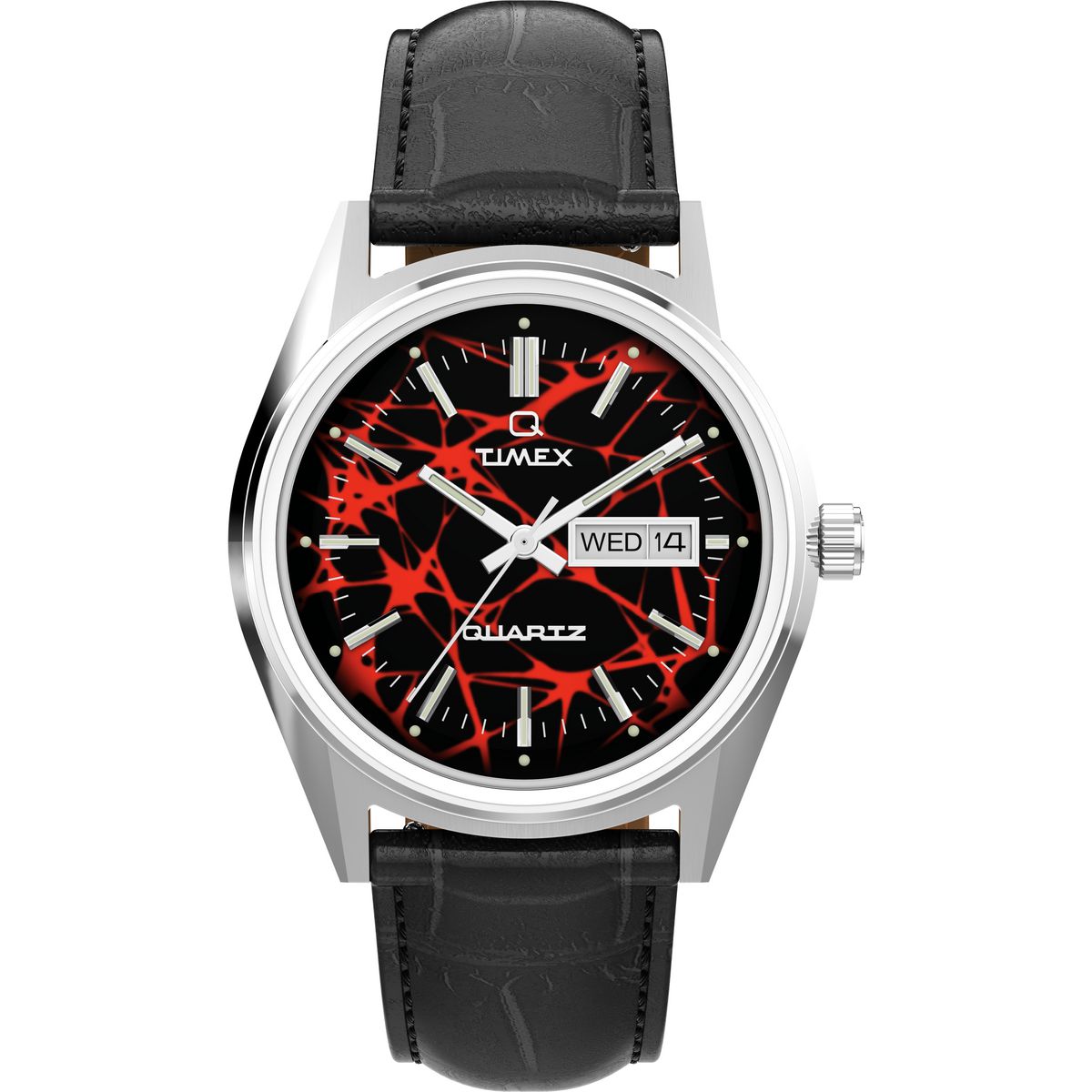 TW2Y55700 Reloj Timex Standard Q Hombre Piel Negra Diseño Rojo